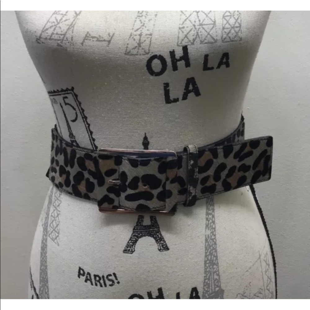 Le Chateau Canada Leather Hair On Cheetah Print S Elastic Metal Gold Buckle Wide